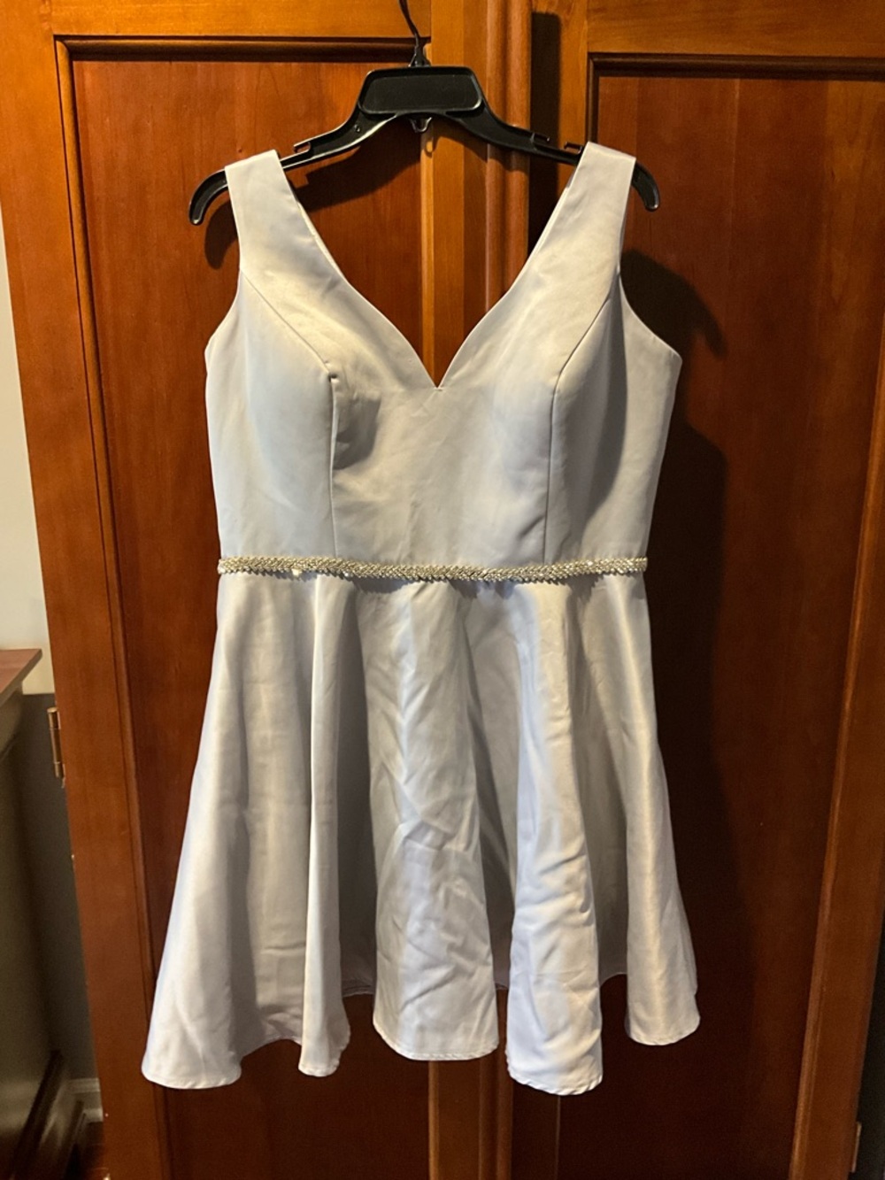 Light Gray V-Neck Fit & Flare Dress with Beaded Waist Size XXLarge
